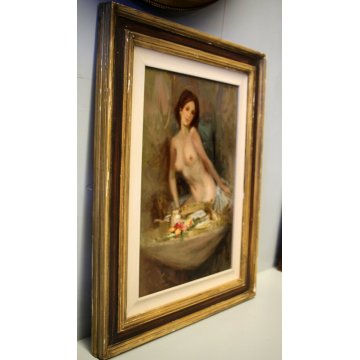 QUADRO DIPINTO OLIO TELA Franco Mazzucchetti NUDO DONNA E NATURA MORTA FIORI 900