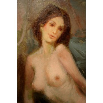 QUADRO DIPINTO OLIO TELA Franco Mazzucchetti NUDO DONNA E NATURA MORTA FIORI 900