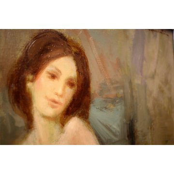 QUADRO DIPINTO OLIO TELA Franco Mazzucchetti NUDO DONNA E NATURA MORTA FIORI 900