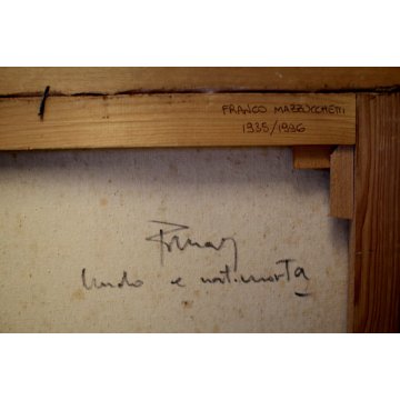 QUADRO DIPINTO OLIO TELA Franco Mazzucchetti NUDO DONNA E NATURA MORTA FIORI 900