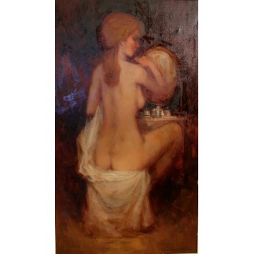 QUADRO DIPINTO OLIO Franco Mazzucchetti NUDO SEDUTO FIGURA FEMMINILE BOUDOIR 