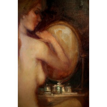 QUADRO DIPINTO OLIO Franco Mazzucchetti NUDO SEDUTO FIGURA FEMMINILE BOUDOIR 