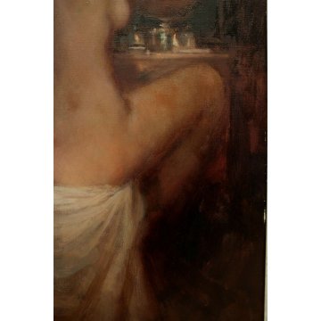 QUADRO DIPINTO OLIO Franco Mazzucchetti NUDO SEDUTO FIGURA FEMMINILE BOUDOIR 