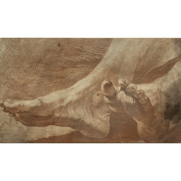 STAMPA su CARTA DI  DISEGNO A TRATTO SANGUIGNA STUDIO ANATOMICO DETTAGLIO PIEDI