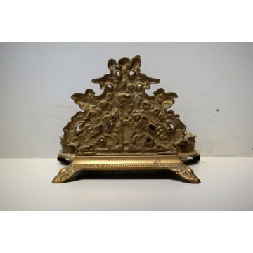 ANTICO GRANDE CALAMAIO DOPPIO OTTONE STILE BAROCCO PORTAPOSTA INKWELL ENCRIER 
