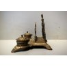 ANTICO GRANDE CALAMAIO DOPPIO OTTONE STILE BAROCCO PORTAPOSTA INKWELL ENCRIER 