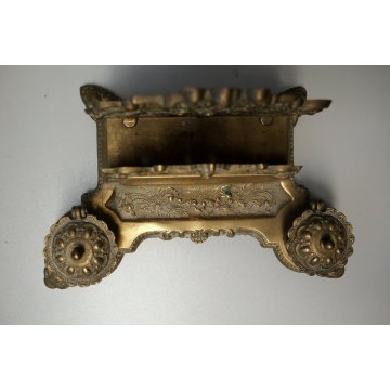 ANTICO GRANDE CALAMAIO DOPPIO OTTONE STILE BAROCCO PORTAPOSTA INKWELL ENCRIER 