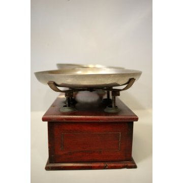 ANTICA BILANCIA 2 PIATTI CUCINA PESA LEGNO OTTONE EPOCA SABAUDA META '800 OLD