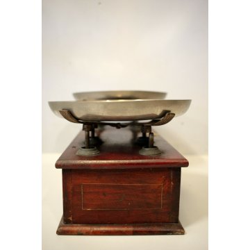 ANTICA BILANCIA 2 PIATTI CUCINA PESA LEGNO OTTONE EPOCA SABAUDA META '800 OLD