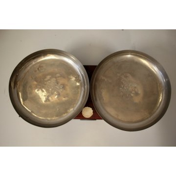 ANTICA BILANCIA 2 PIATTI CUCINA PESA LEGNO OTTONE EPOCA SABAUDA META '800 OLD