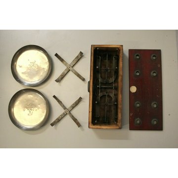 ANTICA BILANCIA 2 PIATTI CUCINA PESA LEGNO OTTONE EPOCA SABAUDA META '800 OLD