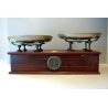 ANTICA BILANCIA 2 PIATTI CUCINA PESA LEGNO OTTONE EPOCA SABAUDA META '800 OLD