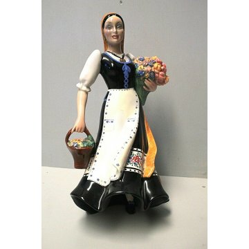 ANTICA SCULTURA FIGURA CERAMICA CIA Manna TORINO "Fiorella" GITANA DAMA FIORI 