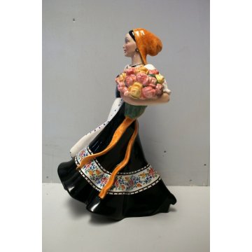 ANTICA SCULTURA FIGURA CERAMICA CIA Manna TORINO "Fiorella" GITANA DAMA FIORI 