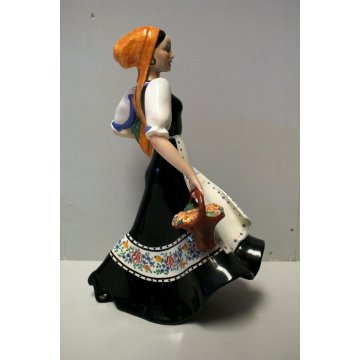 ANTICA SCULTURA FIGURA CERAMICA CIA Manna TORINO "Fiorella" GITANA DAMA FIORI 