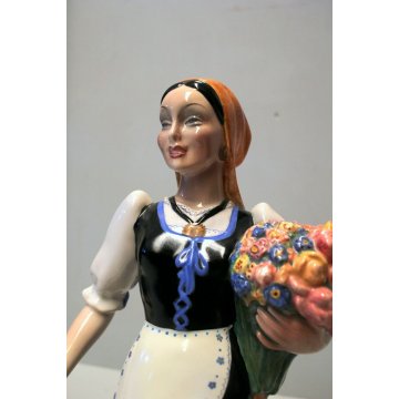 ANTICA SCULTURA FIGURA CERAMICA CIA Manna TORINO "Fiorella" GITANA DAMA FIORI 