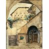 PICCOLO QUADRO M.Galli '60 DISEGNO ACQUERELLO SCORCIO ANTICO BORGO PORTICO SCALE