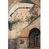 PICCOLO QUADRO M.Galli '60 DISEGNO ACQUERELLO SCORCIO ANTICO BORGO PORTICO SCALE