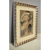 PICCOLO QUADRO M.Galli '60 DISEGNO ACQUERELLO SCORCIO ANTICO BORGO PORTICO SCALE