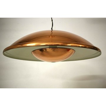 LAMPADARIO VINTAGE SOSPENSIONE HANGINGLAMP COPPER CEILING LIGHT METALLO RAME '70