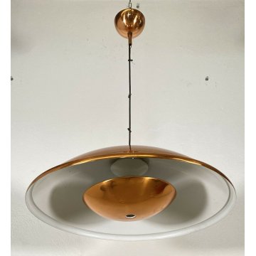 LAMPADARIO VINTAGE SOSPENSIONE HANGINGLAMP COPPER CEILING LIGHT METALLO RAME '70