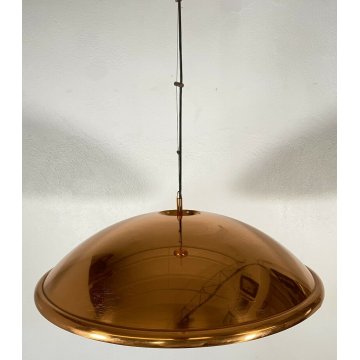 LAMPADARIO VINTAGE SOSPENSIONE HANGINGLAMP COPPER CEILING LIGHT METALLO RAME '70