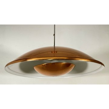 LAMPADARIO VINTAGE SOSPENSIONE HANGINGLAMP COPPER CEILING LIGHT METALLO RAME '70