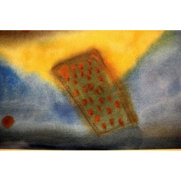 GRANDE QUADRO ACQUERELLO ASTRATTO Rita Gallé NAVIGATORE TAPPETO VOLANTE 1989 