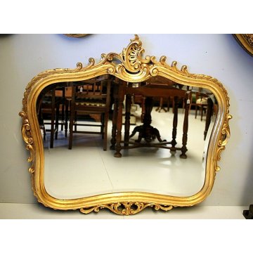 ANTICA SPECCHIERA SPECCHIO MOLATO SAGOMATO BAROCCHETTO LEGNO INTAGLIATO DORATO