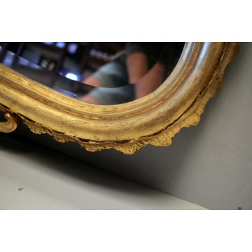 ANTICA SPECCHIERA SPECCHIO MOLATO SAGOMATO BAROCCHETTO LEGNO INTAGLIATO DORATO