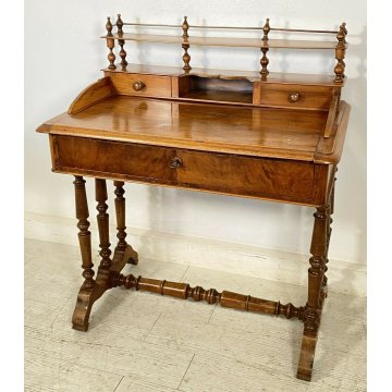 ANTICA SCRIVANIA GAMBE ROCCHETTO 1800 SCRITTOIO TABLE 3 CASSETTI LEGNO NOCE OLD