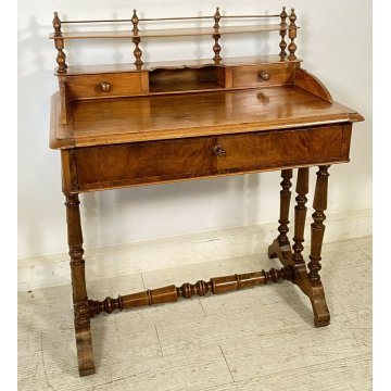 ANTICA SCRIVANIA GAMBE ROCCHETTO 1800 SCRITTOIO TABLE 3 CASSETTI LEGNO NOCE OLD