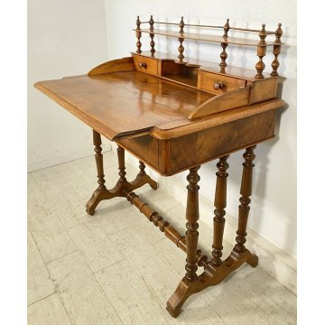ANTICA SCRIVANIA GAMBE ROCCHETTO 1800 SCRITTOIO TABLE 3 CASSETTI LEGNO NOCE OLD