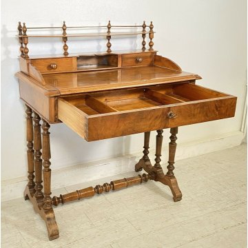 ANTICA SCRIVANIA GAMBE ROCCHETTO 1800 SCRITTOIO TABLE 3 CASSETTI LEGNO NOCE OLD