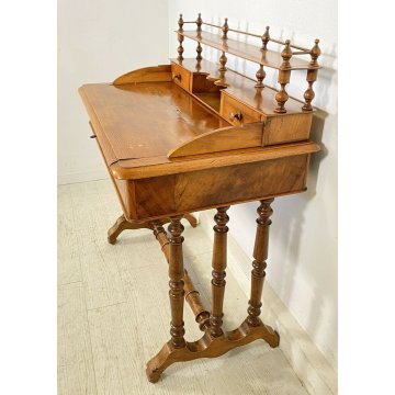 ANTICA SCRIVANIA GAMBE ROCCHETTO 1800 SCRITTOIO TABLE 3 CASSETTI LEGNO NOCE OLD