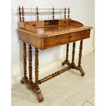 ANTICA SCRIVANIA GAMBE ROCCHETTO 1800 SCRITTOIO TABLE 3 CASSETTI LEGNO NOCE OLD