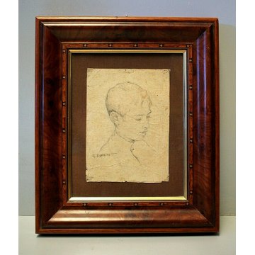 PICCOLO QUADRO RITRATTO Esposito Gaetano 1858/1911 DISEGNO MATITA CARTA NAPOLI