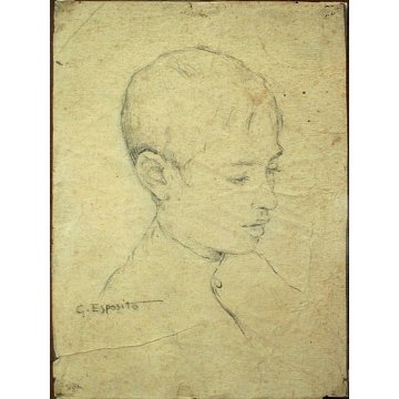 PICCOLO QUADRO RITRATTO Esposito Gaetano 1858/1911 DISEGNO MATITA CARTA NAPOLI