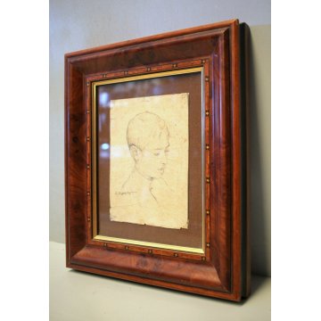 PICCOLO QUADRO RITRATTO Esposito Gaetano 1858/1911 DISEGNO MATITA CARTA NAPOLI