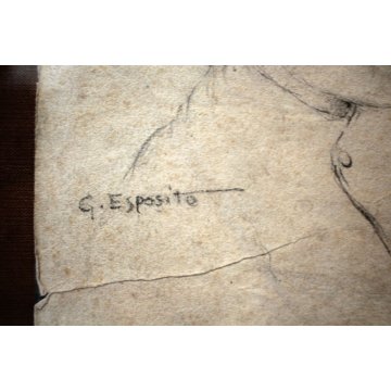 PICCOLO QUADRO RITRATTO Esposito Gaetano 1858/1911 DISEGNO MATITA CARTA NAPOLI