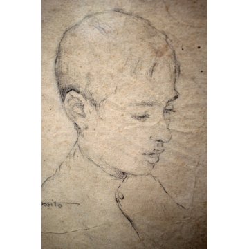 PICCOLO QUADRO RITRATTO Esposito Gaetano 1858/1911 DISEGNO MATITA CARTA NAPOLI