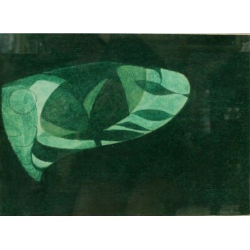 DISEGNO PASTELLO ASTRATTO Enrico Della Torre "Acquario" VERDE ACQUA 1975 