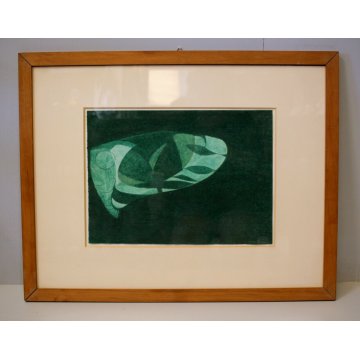 DISEGNO PASTELLO ASTRATTO Enrico Della Torre "Acquario" VERDE ACQUA 1975 