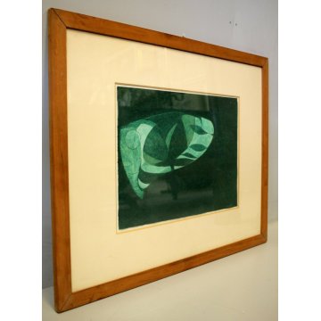 DISEGNO PASTELLO ASTRATTO Enrico Della Torre "Acquario" VERDE ACQUA 1975 