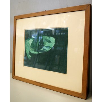 DISEGNO PASTELLO ASTRATTO Enrico Della Torre "Acquario" VERDE ACQUA 1975 