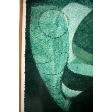 DISEGNO PASTELLO ASTRATTO Enrico Della Torre "Acquario" VERDE ACQUA 1975 