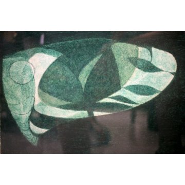 DISEGNO PASTELLO ASTRATTO Enrico Della Torre "Acquario" VERDE ACQUA 1975 