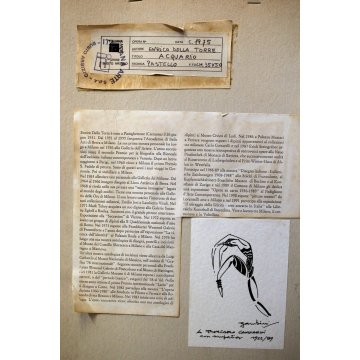 DISEGNO PASTELLO ASTRATTO Enrico Della Torre "Acquario" VERDE ACQUA 1975 