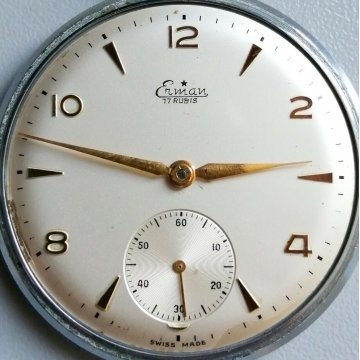 ANTICO OROLOGIO TASCA Erman EPOCA '900 VINTAGE meccanico OLD POCKET WATCH Swiss