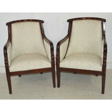 ANTICA COPPIA POLTRONA imbottita IMPERO epoca 1800 inglese POLTRONCINE MOGANO